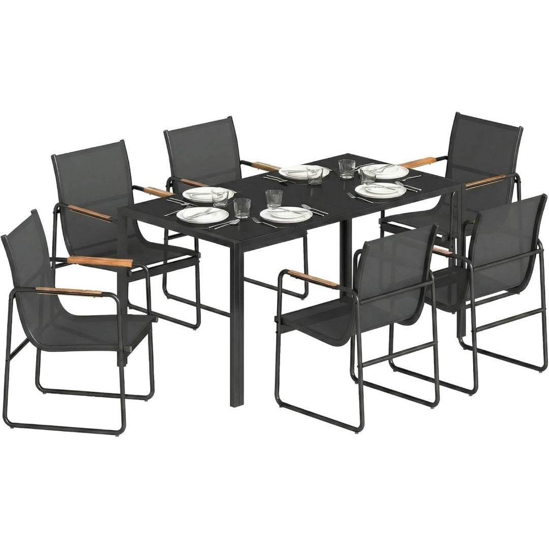 set da pranzo nero vetro temperato per sala relax