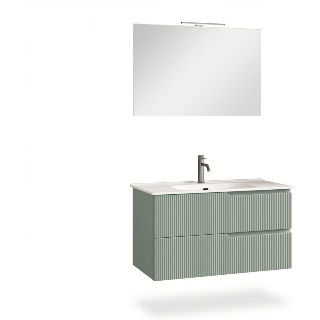 set arredo bagno verde ceramica illuminato a led con cassetti