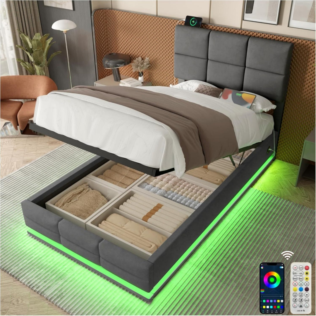 strutture boxspring grigio velluto per letto con porta usb